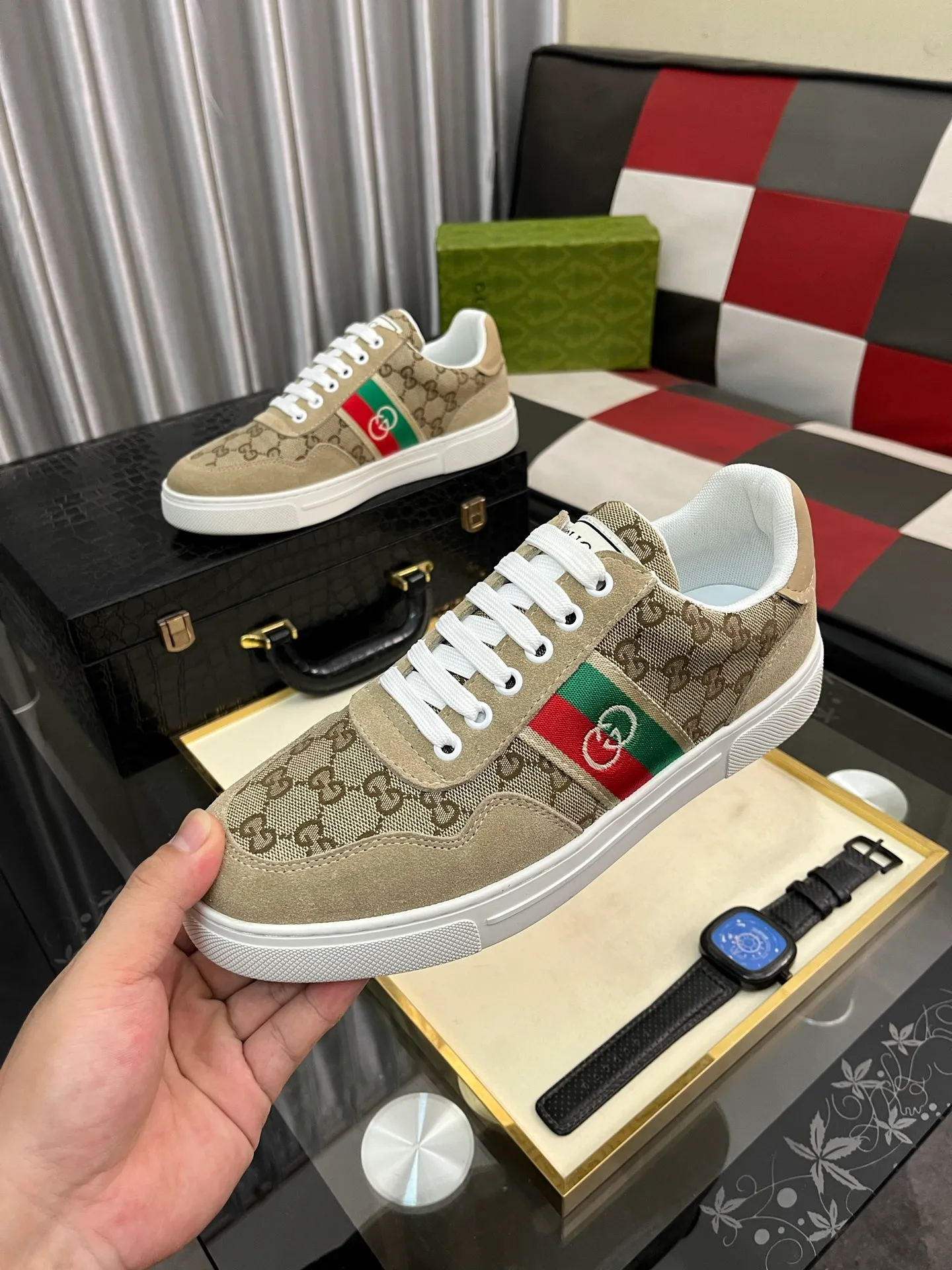 Men's shoes 💰440⌚️⌚️ (GUCCI) Men's casual shoes from Gucci's official website, the same style, the upper is made of cowhide with imported new brand elements Gucci, showing a good atmosphere, simple design, super versatile, 🐑 leather lining, air-cushion rubber outsole, size 38-443️⃣ colors available